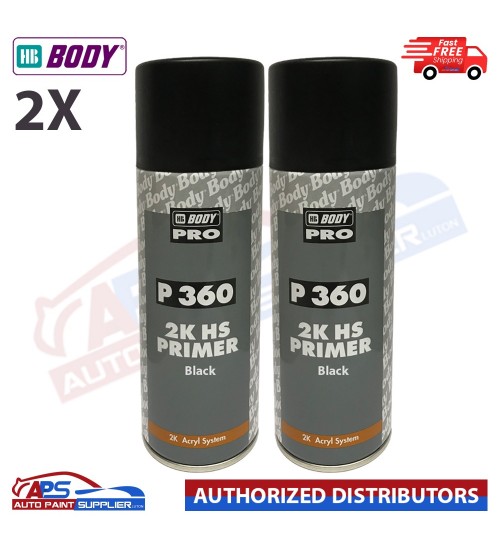 2x HB Body 360 2K BLACK Acrylic Car Filler Primer Aerosol 400ml
